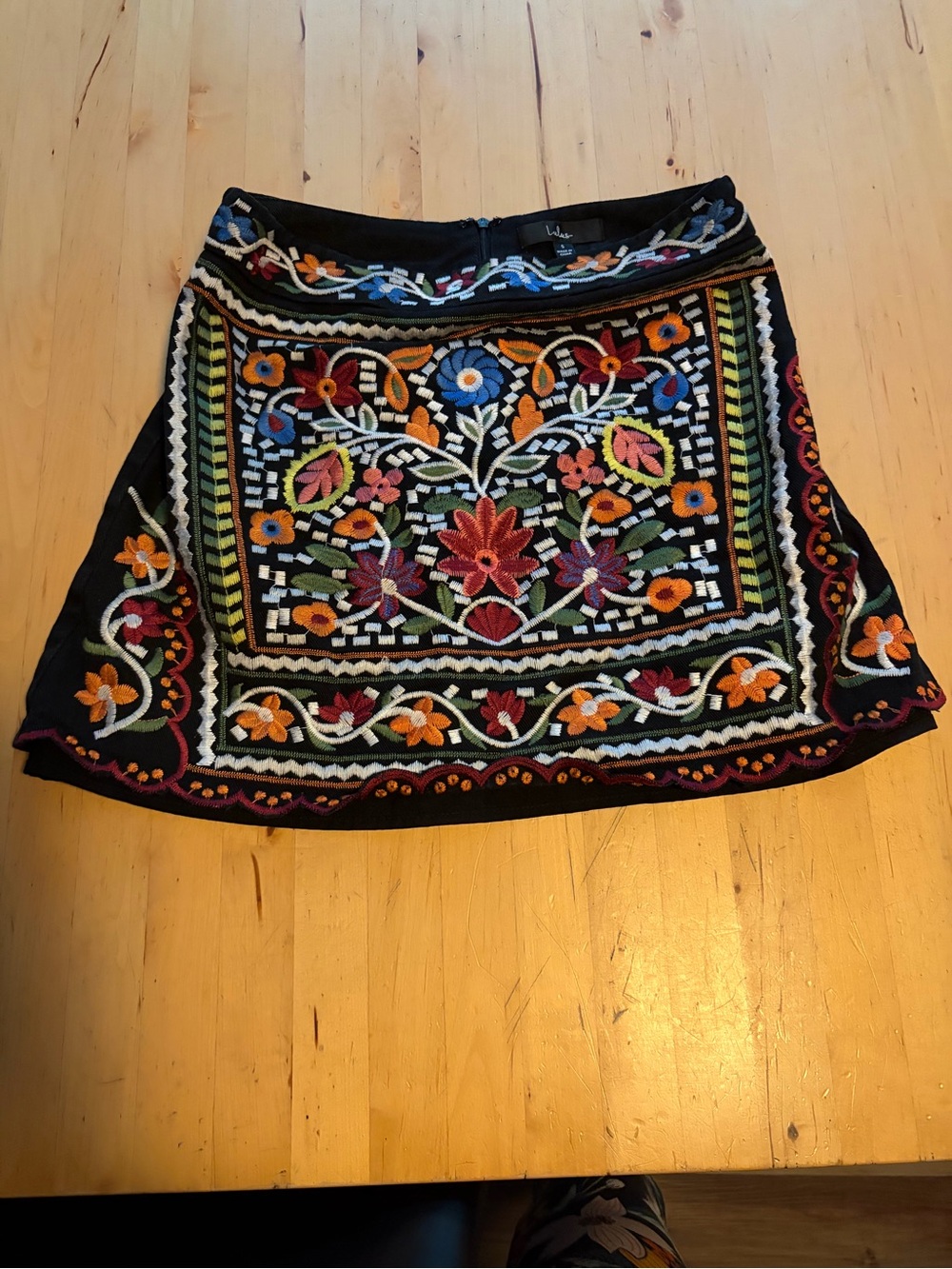 Lulu's Black Mini Skirt with Multicolor Floral Embroidery